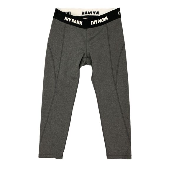 Ivy Park Cropped Legging Women S Small Grey Logo Waistband Low Rise Stretch - Picture 1 of 11